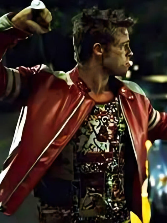 Brad Pitt The Fight Club White Striped Leatheer Jacket