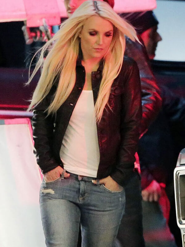 Britney Spears Black Leather Shirt