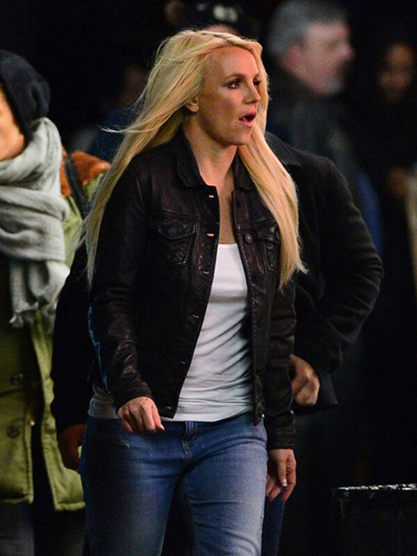 Britney Spears Black Leather Shirt