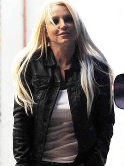 Britney Spears Black Leather Shirt