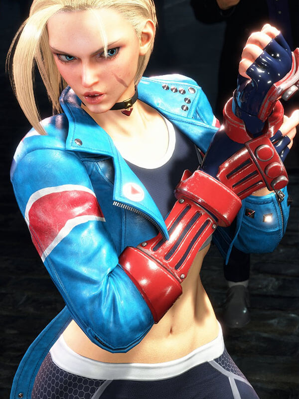 Cammy White Street Fighter 6  blue biker style jacket