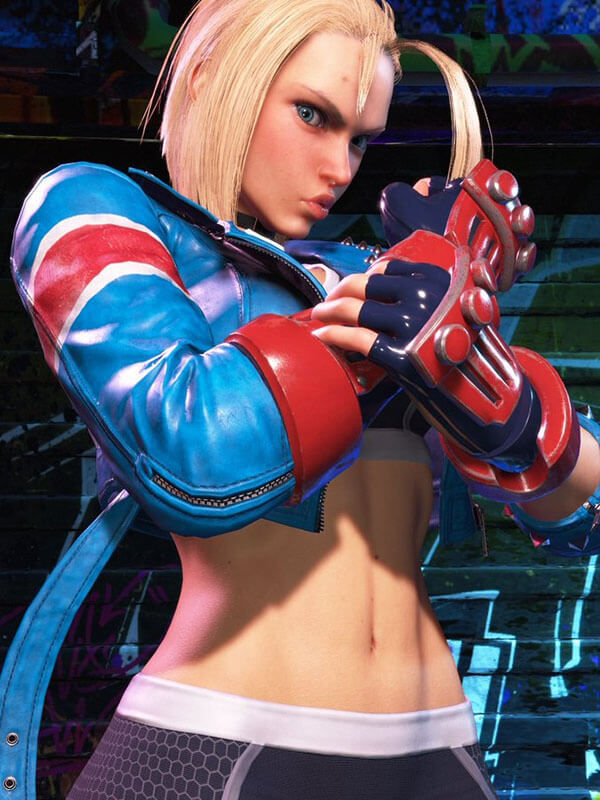 Cammy White Street Fighter 6  blue biker style jacket