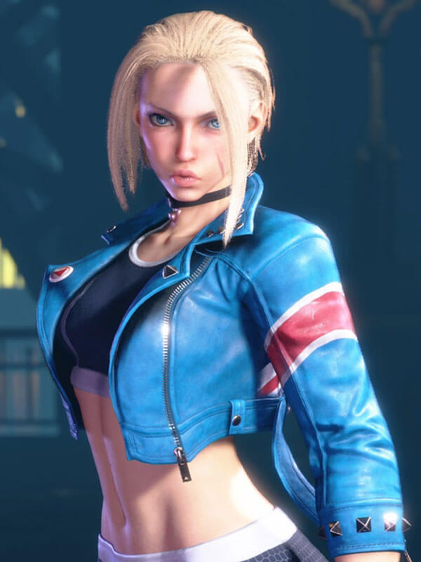 Cammy White Street Fighter 6  blue biker style jacket