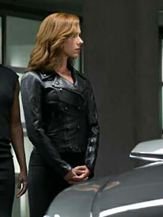 Captain America: Civil War 2016 Scarlett Johansson Black Leather Jacket