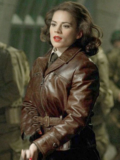 Captain America First Avenger 2011 Hayley Atwell Brown Leather Jacket