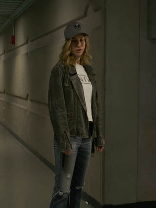 Captain Marvel 2019 Brie Larson Green Leather Jacket