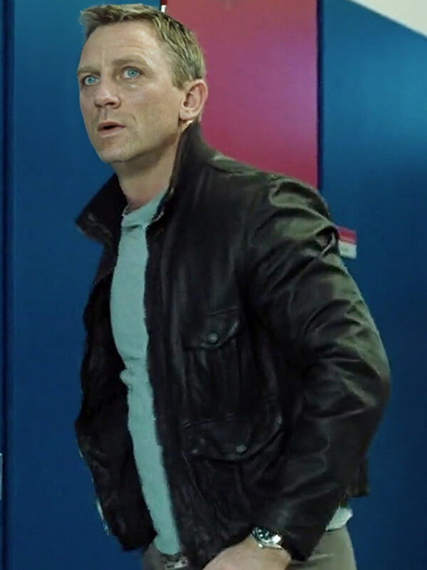  Casino Royale 2006 Daniel Craig Black Leather Jacket