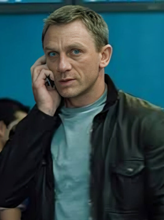  Casino Royale 2006 Daniel Craig Black Leather Jacket