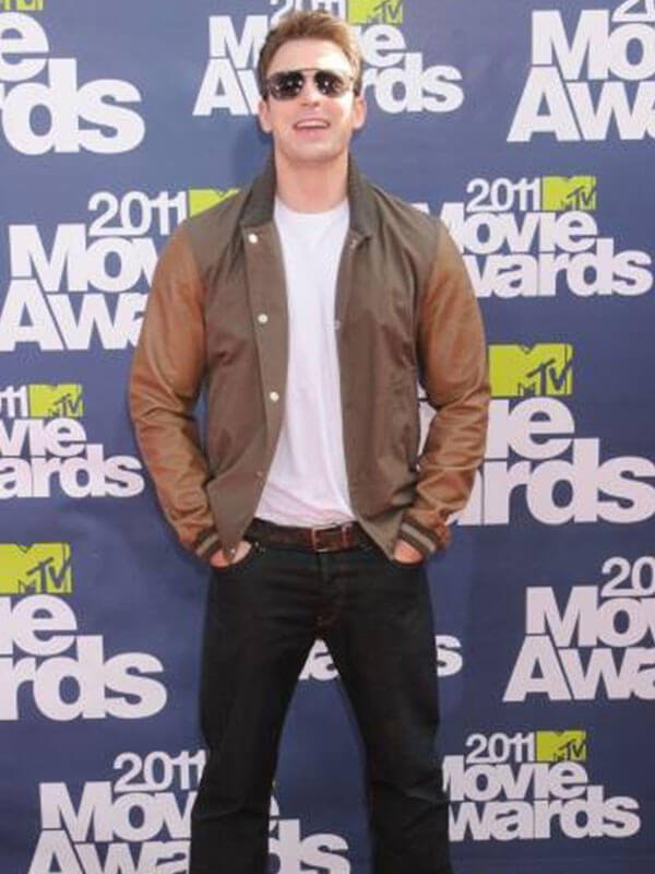 Chris Evans MTV Movies Awards 2011 Brown Wool & Leather Jacket