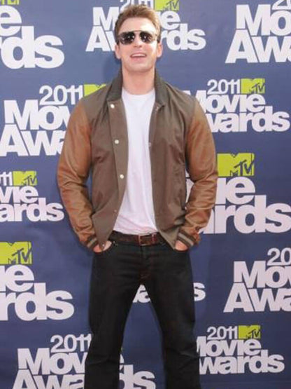 Chris Evans MTV Movies Awards 2011 Brown Wool & Leather Jacket