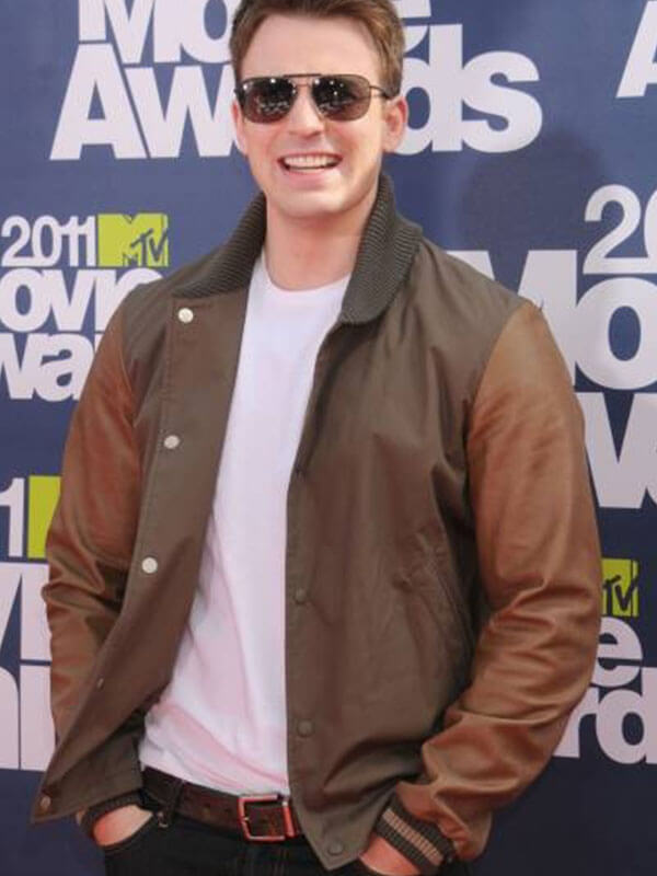 Chris Evans MTV Movies Awards 2011 Brown Wool & Leather Jacket