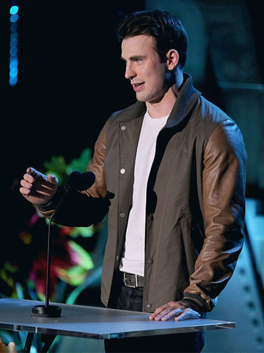 Chris Evans MTV Movies Awards 2011 Brown Wool & Leather Jacket