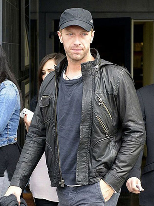 Chris Martin Black Leather Jacket 