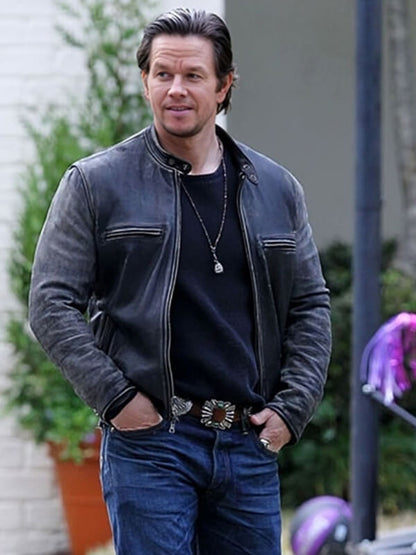  Daddys Home 2015 Mark Wahlberg Black Waxed Leather Jacket