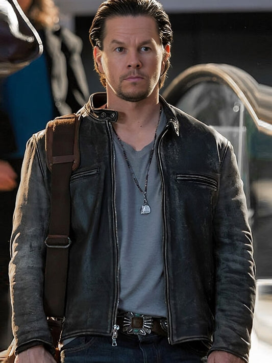  Daddys Home 2015 Mark Wahlberg Black Waxed Leather Jacket