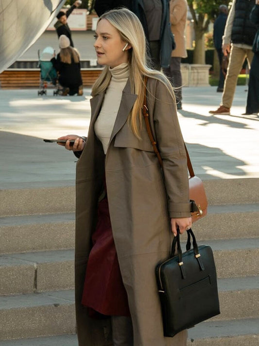 Dakota Fanning All Her Fault Season 01 Brown Leather Coat