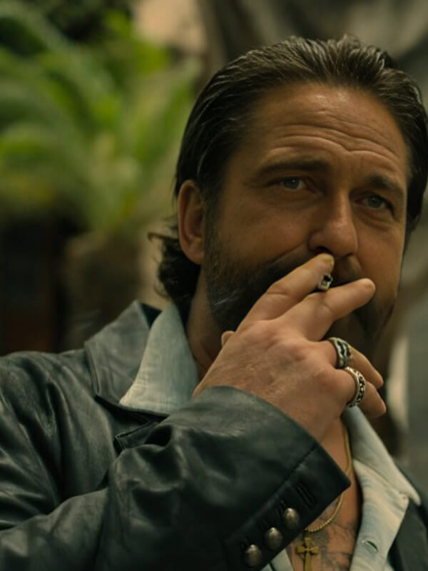 Den Of Thieves 2025 Gerard Butler Black Leather Blazer