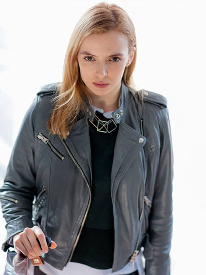 Doctor Foster 2015 Jodie Comer Grey Leather Jacket 
