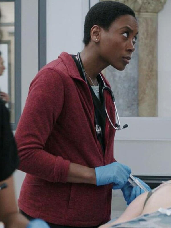 Dr Heather Collins The Pitt Season 01 Red Fleece Jacket
