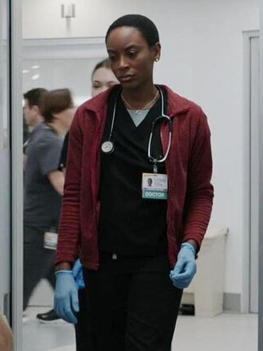 Dr Heather Collins The Pitt Season 01 Red Fleece Jacket