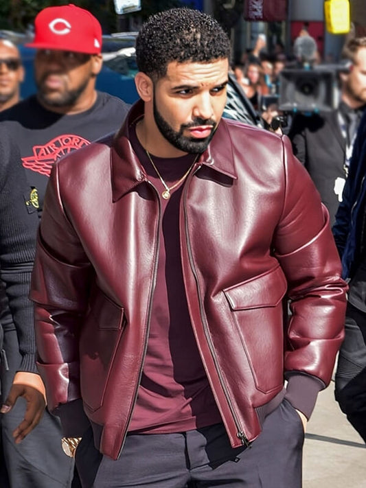 Drake Graham Toronto Film Festival Maroon Leather Jacket