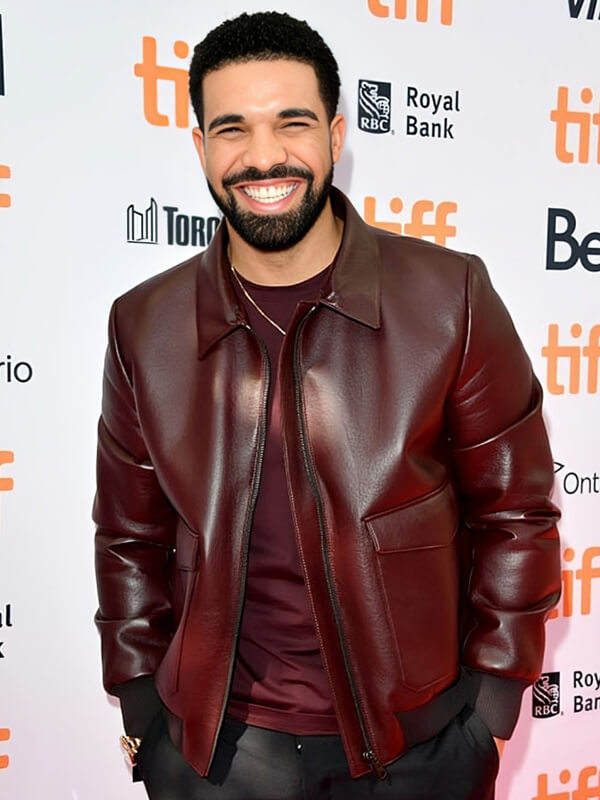  Drake Graham Toronto Film Festival Maroon Leather Jacket