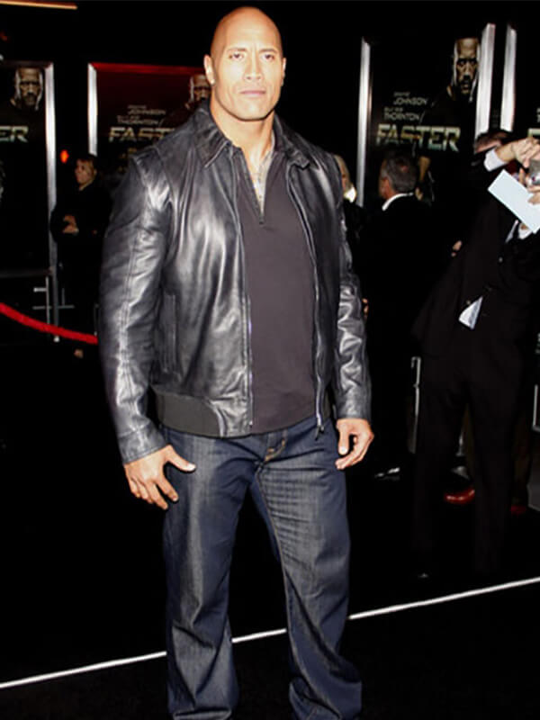 Dwayne Johnson Black Leather Jacket