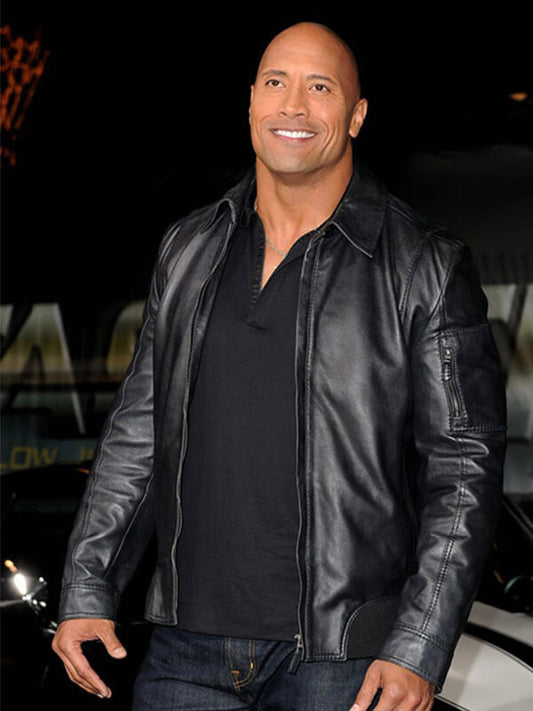 Dwayne Johnson Black Leather Jacket