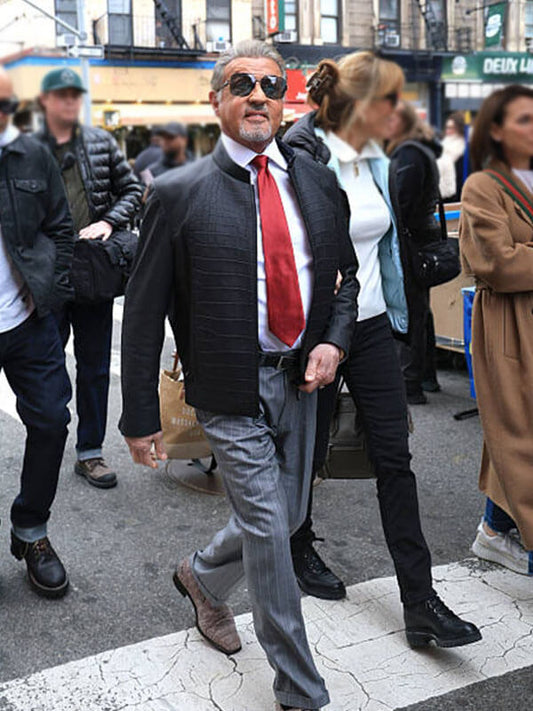 Dwight Manfredi Tulsa King Sets  Black Leather Jacket.