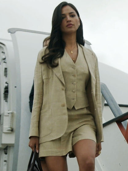 Eiza Gonzalez In The Grey 2026 Beige Blazer