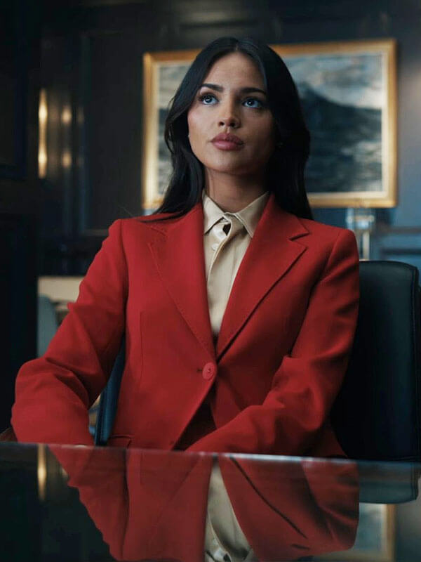 Eiza Gonzalez In The Grey 2026 Red Wool Blazer