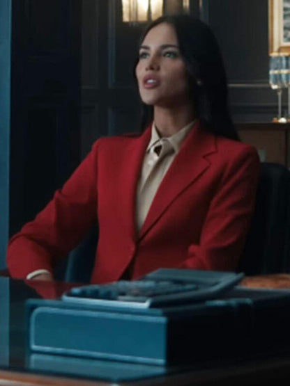 Eiza Gonzalez In The Grey 2026 Red Wool Blazer
