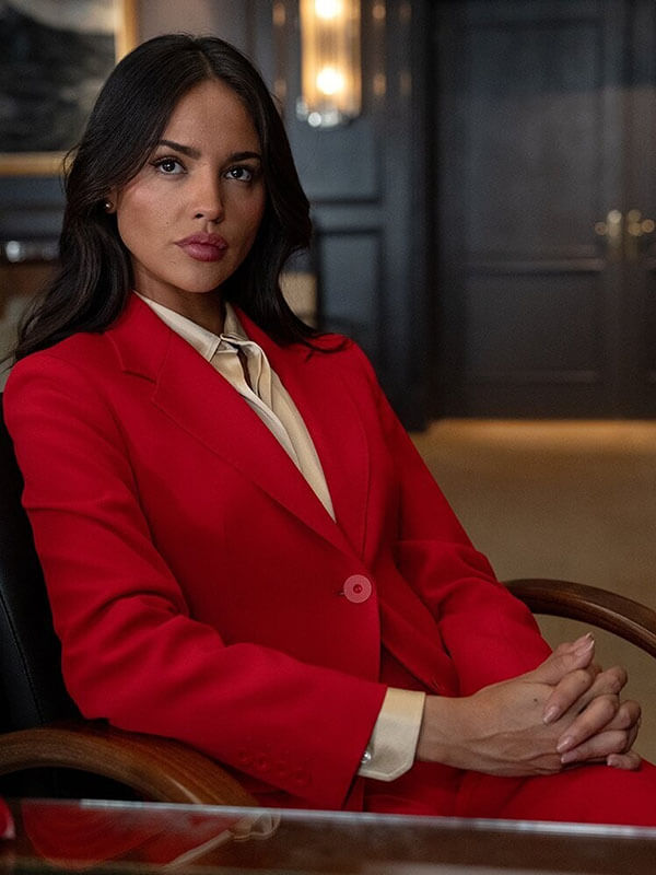 Eiza Gonzalez In The Grey 2026 Red Wool Blazer