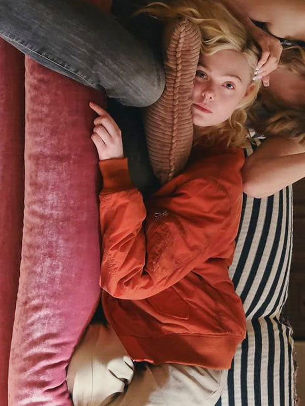 Elle Fanning Margo's Got Money Trouble Season 01 Orange Waxed Bomber Jacket