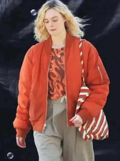 Elle Fanning Margo's Got Money Trouble Season 01 Orange Waxed Bomber Jacket