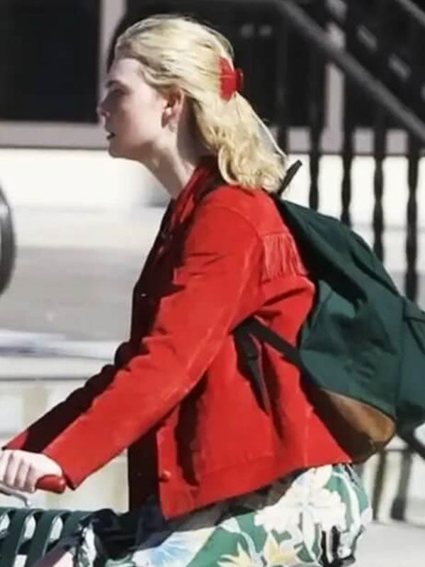 Elle Fanning Margo's Got Money Trouble Season 01 Red Suede Fringe Jacket