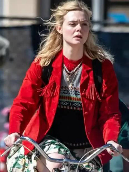 Elle Fanning Margo's Got Money Trouble Season 01 Red Suede Fringe Jacket