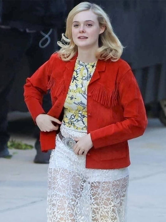 Elle Fanning Margo's Got Money Trouble Season 01 Red Suede Fringe Jacket