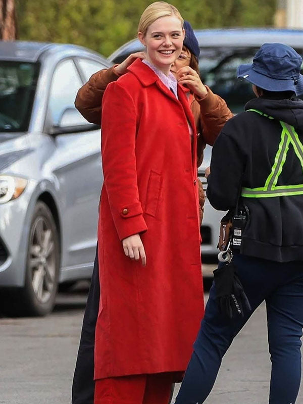 Elle Fanning Margo's Got Money Trouble Season 01 Red Wool Coat