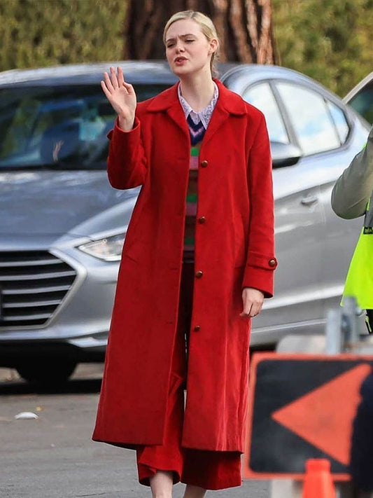 Elle Fanning Margo's Got Money Trouble Season 01 Red Wool Coat