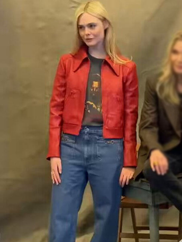 Elle Fanning Margo's Got Money Trouble Season 01 Tan Leather Jacket