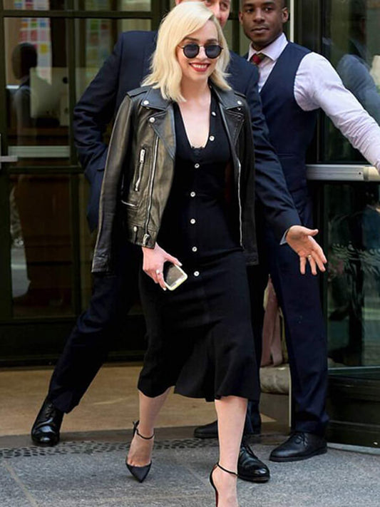 Emilia Clarke Black Leather Jacket