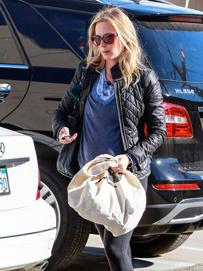  Emily Blunt Black Quilted Leather Jacket