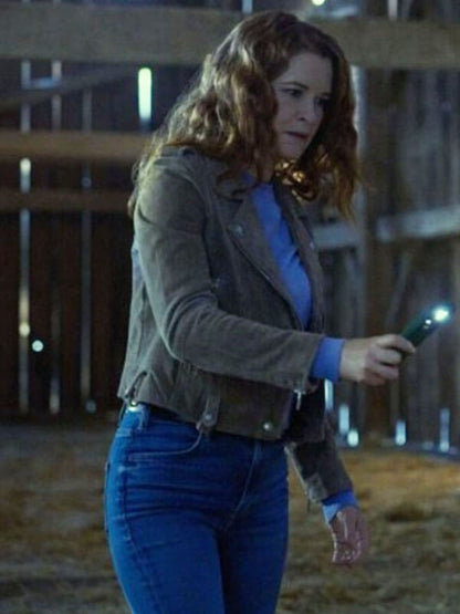 Emily Lane Mistletoe Murders Brown Suede Moto Jacket