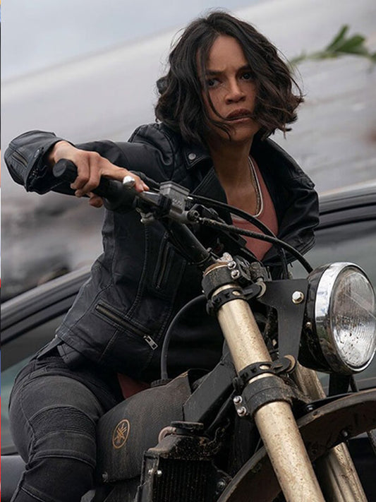 Fast & Furious 9 Michelle Rodriguez Black Quilted Leather Jacket