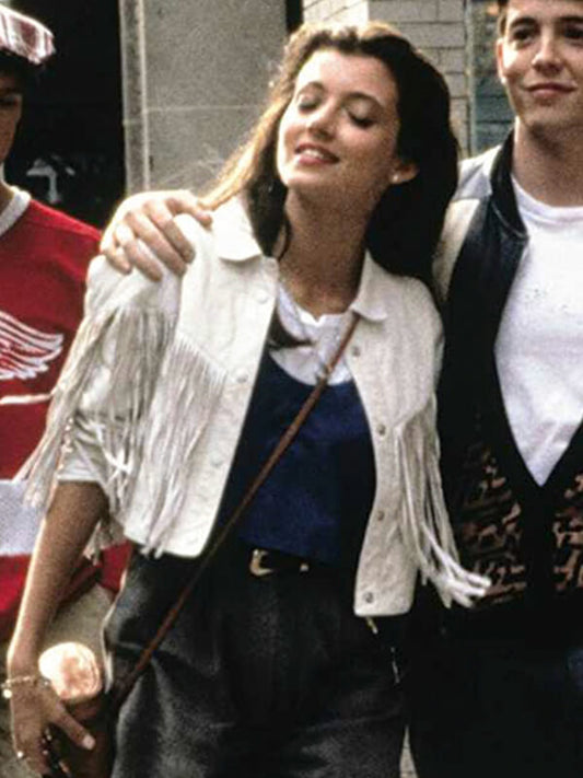 Ferris Bueller's Day Off 1986 Mia Sarapochiello White Leather Jacket