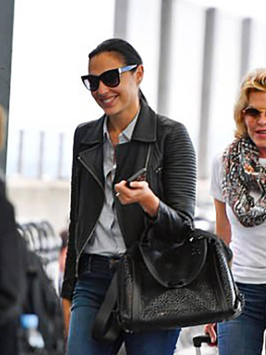 Gal Gadot Black quilted Leather Jacket