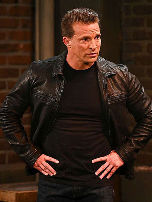 General Hospital 1963 Steve Burton Black Leather Jacket