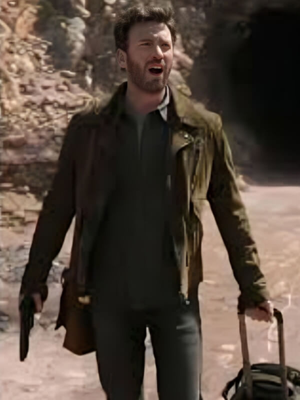 Ghosted 2023 Chris Evans Brown Suede Leather Jacket