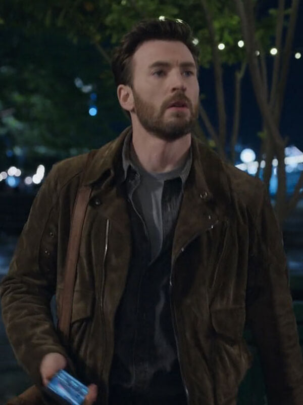 Ghosted 2023 Chris Evans Brown Suede Leather Jacket